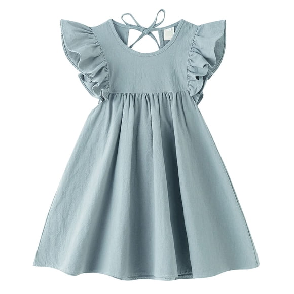 Vestido LYXIOF para niña pequeña, algodón y lino, con volantes, 130 cm