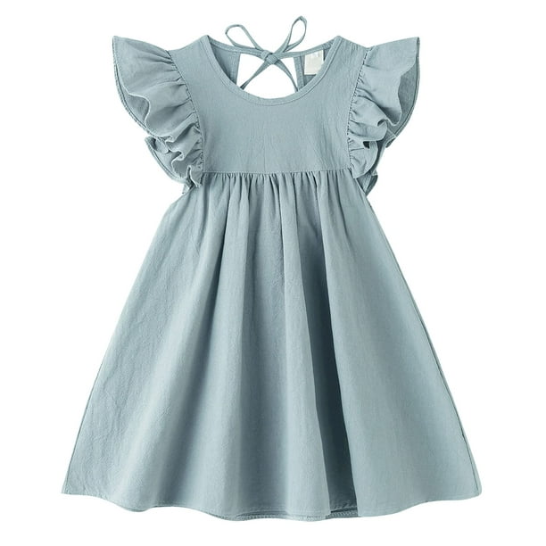 Vestido LYXIOF para niña pequeña, algodón y lino, con volantes, 130 cm