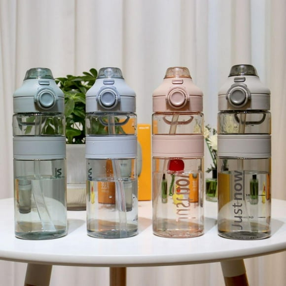 Portable Sports Straw Cup With Handle Transparent Flip Plastic Bottle Car Water Mug For Commuter Picnic Yoga Portable Cup