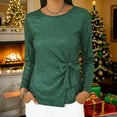 thumbnail image 4 of ClodeEU Women's Round Neck Long Sleeve T Shirts with Sequin Bow Tie,Trendy Tunic Tops Green,Womens Plus XXL, 4 of 5
