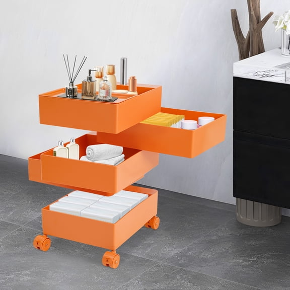 5-Tier Movable Storage Cabinet - Durable, Space-Saving Organizer with 360° Rotating Drawers & Universal Wheels for Home, Office, and More