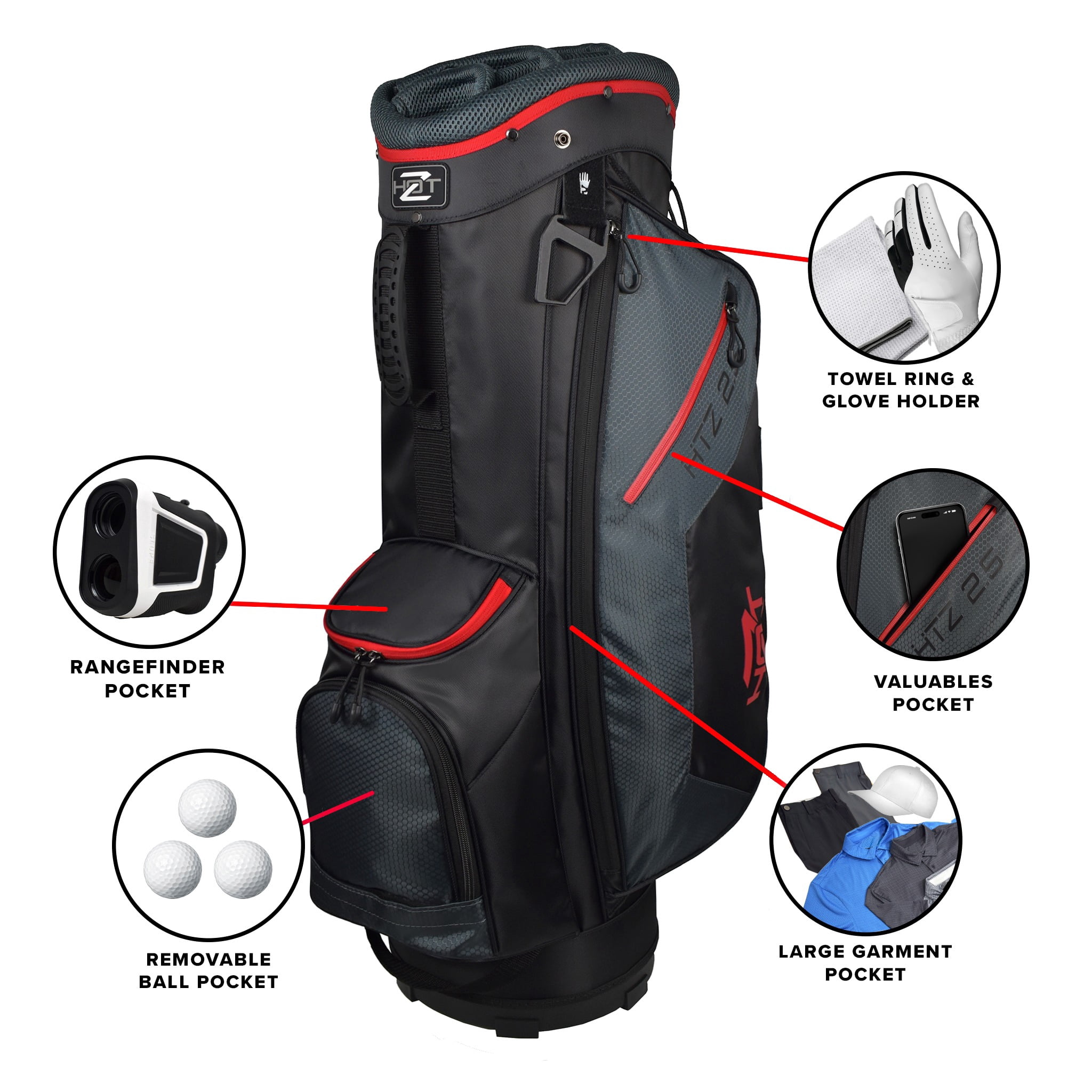 Hot-Z Golf 2.5 Cart Bag Black/Grey/Red