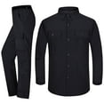 thumbnail image 2 of YOIAVAIOY Men's Solid 2 Piece Outfits WaterProof Sweatsuit Long Sleeve Cargo Shirts and Pants Hiking Set Outdoor Tracksuit Workout Matching Sets Black XL, 2 of 9