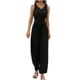 thumbnail image 6 of ABATAB Womens Summer Jumpsuits V Neck Sleeveless Dressy Rompers Casual One Piece Wide Leg Loose Work Trendy Outfits, 6 of 7