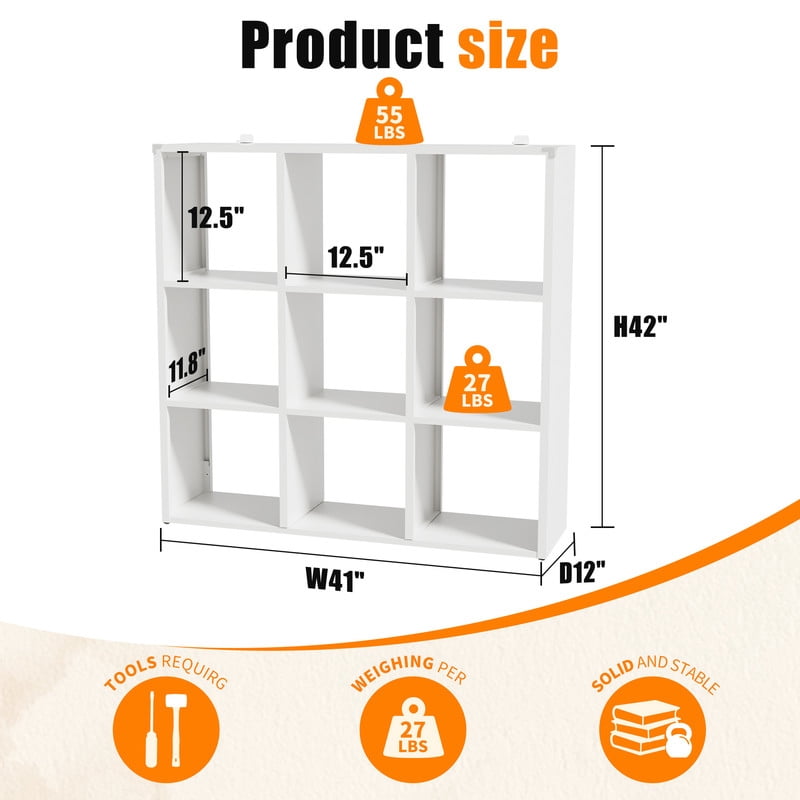 9-Cube Metal Bookcase, Open Storage Cabinet Bookshelf, Display Shelf for Living Room, Bedroom, Home Office