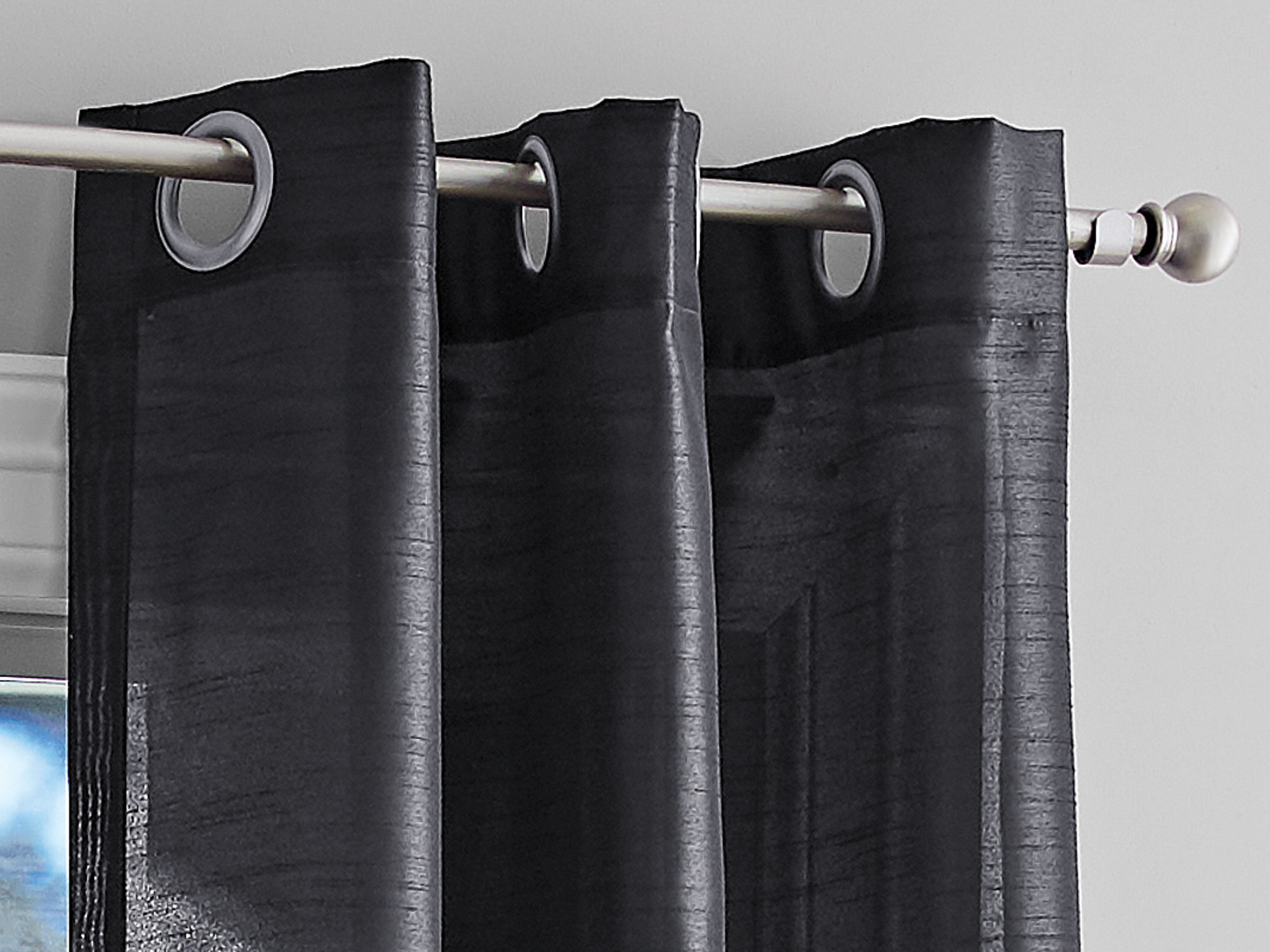 (1 pack) Mainstays Textured Faux Silk Light Filtering Grommet Curtain Panel, Set of 2, Black, 37” W x 84” L