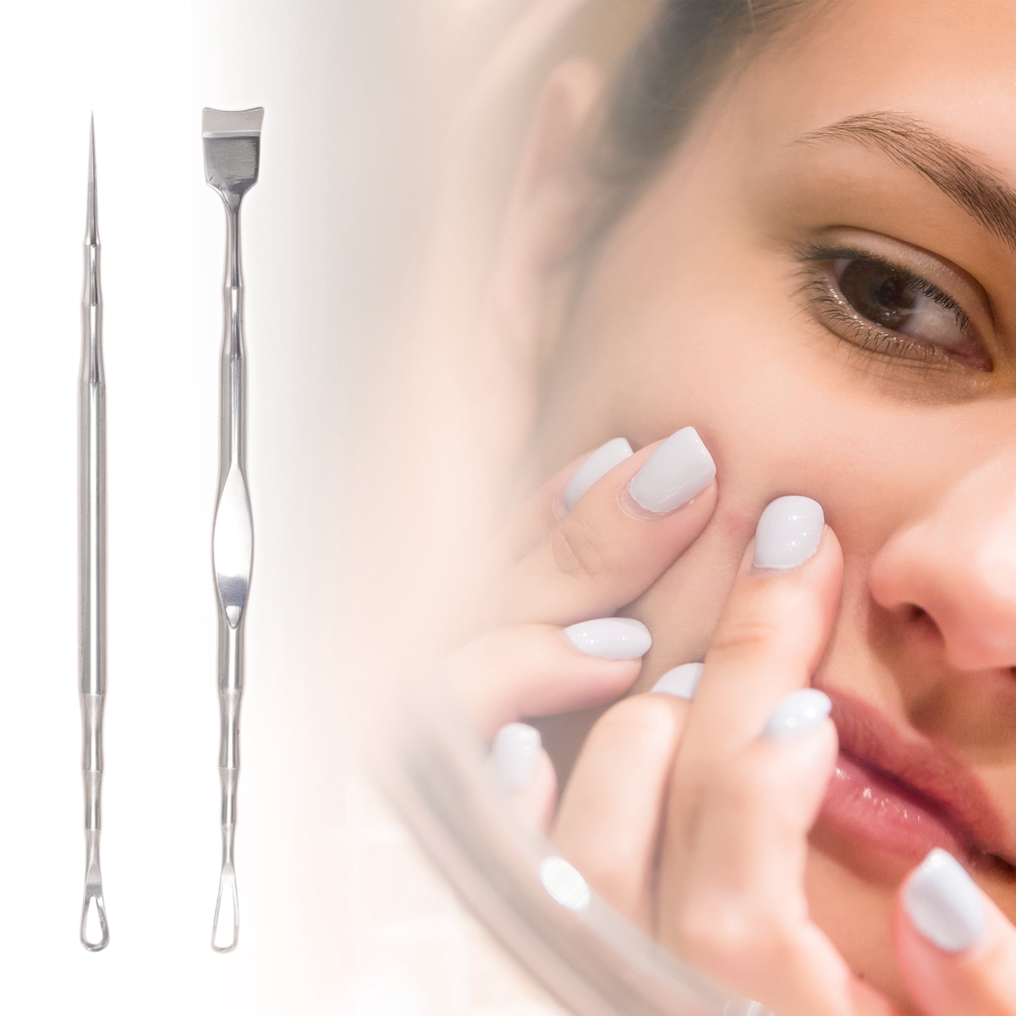 Unique Bargains 2pcs Pointed Pimple Extractor Tools for Skin Care Silver Tone 4.92"