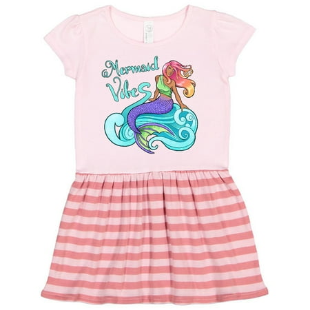 

Inktastic Mermaid Vibes Mermaid with Pink and Yellow Hair Gift Toddler Girl Dress