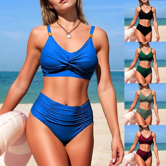 Sakmal Double Support Bikini Swimsuits Women Swimwear Solid Beach Green Womens Swimsuits L