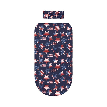 

Lafuoo American Stars Pattern 0-6 Months Newborn Swaddle Bag Headband Set for Girls Clothes Baby Care Products