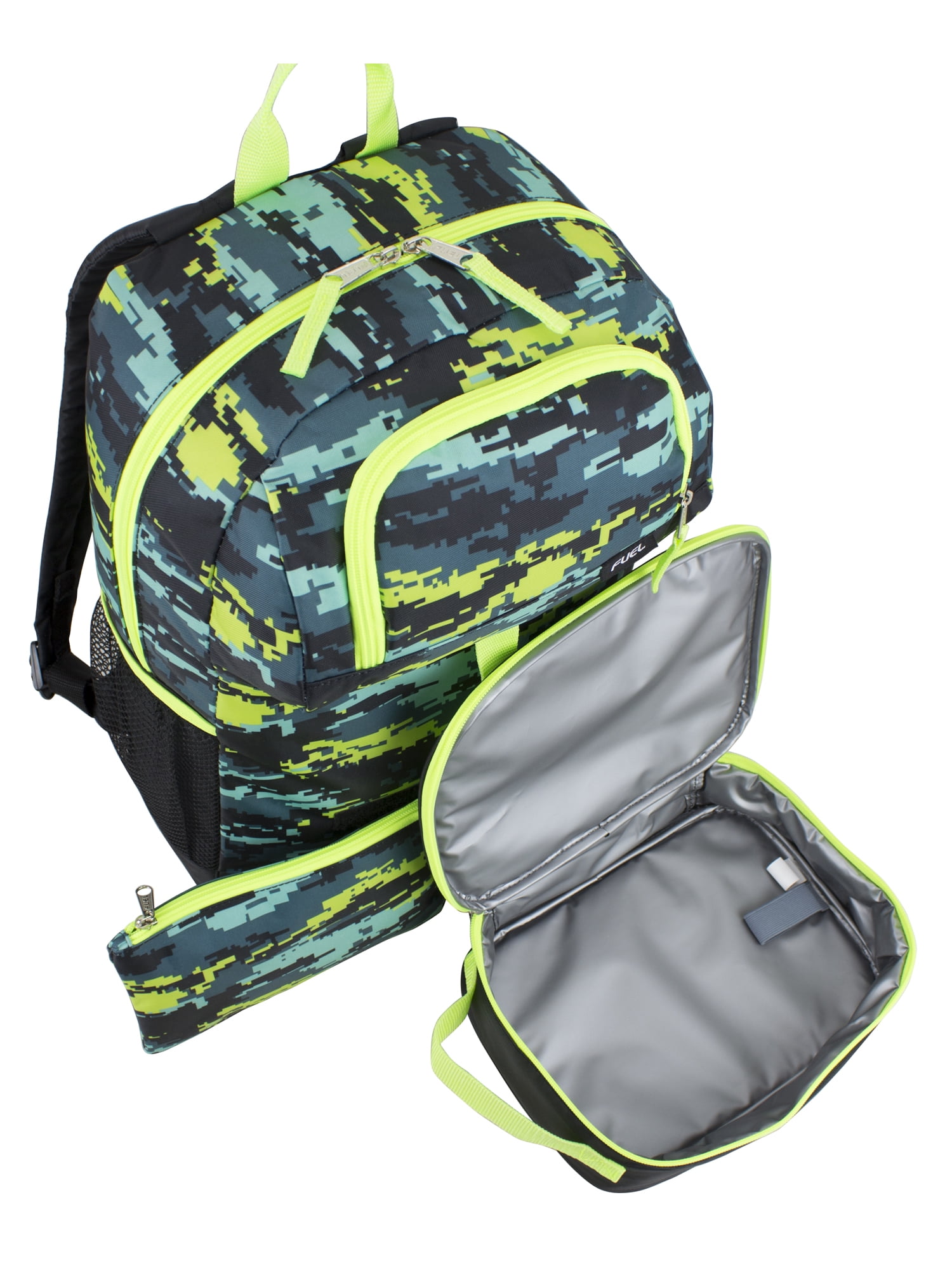 Fuel Unisex 4-Piece Combo Backpack with Lunch Box, Storage Case and Shoe Pouch, Seafoam Camflauge