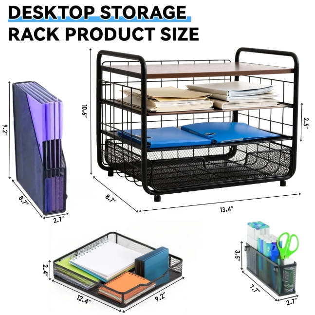 OUTMASTER  4-Tier Desk Organizer,Metal Desktop File Organizer with Drawer and Pen Holder,Office Supplies