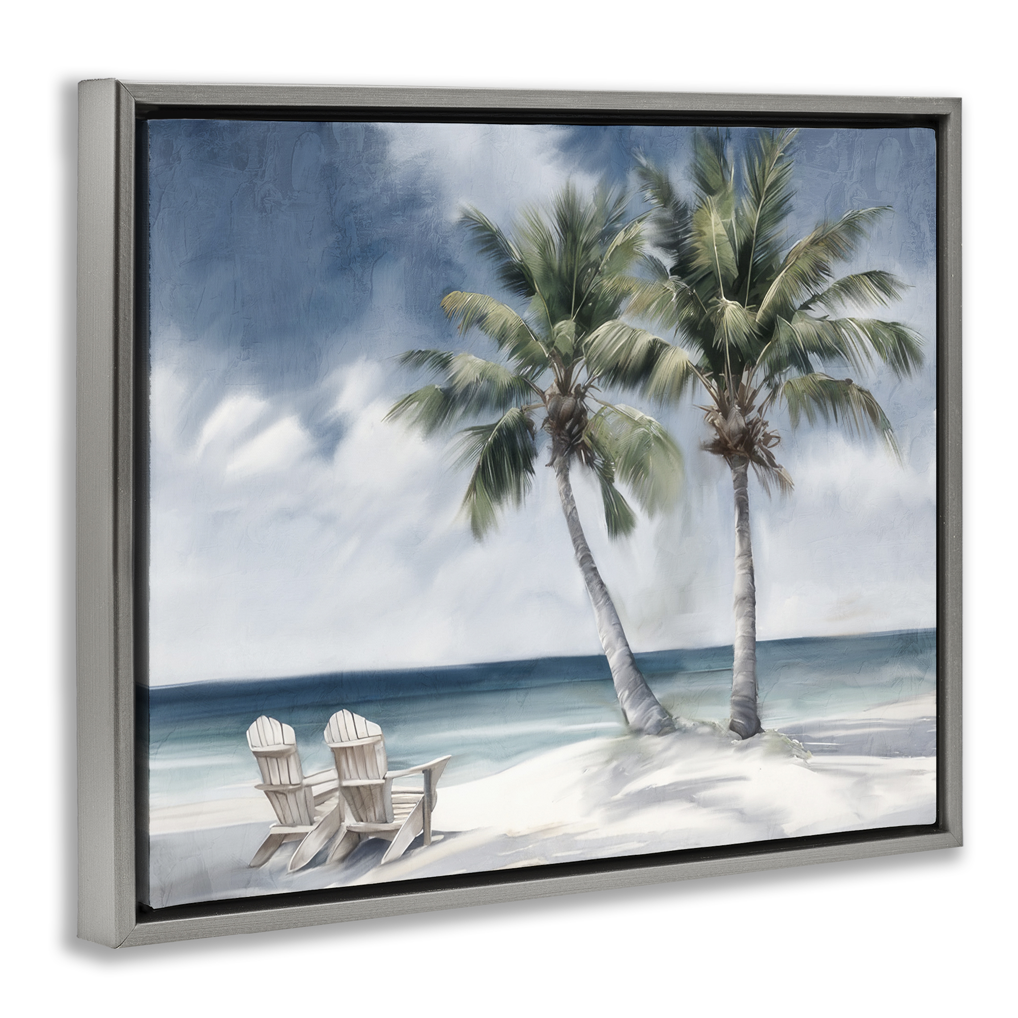 Stupell Industries Peaceful Tropical Landscape Coastal Painting Gray Floater Framed Canvas Art Print Wall Art, 31 x 25