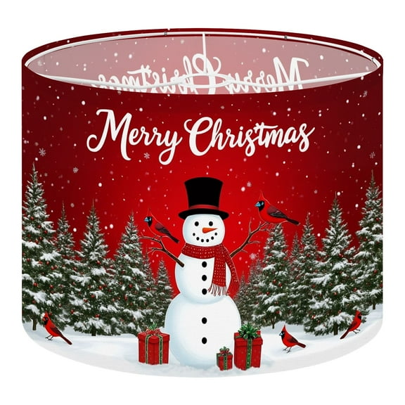 Linen Drum Lampshades Christmas Merry Xmas Snowman Winter Holiday New Year Eve Top Hat Red 13"x13"x10" Light Shade for Table Lamps Drum Lamp Shades Lampshade Replacement Assembly Required