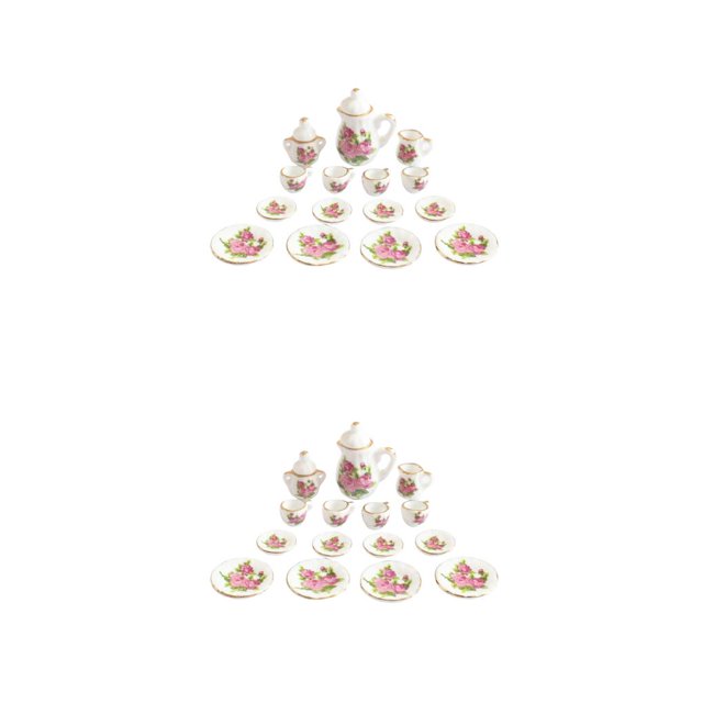 maskred Mini House Tableware Set Miniature Kitchen Ornament Interesting 1/12 Scale Scene Layout Dinnerware Kit Models Props Rose 2Set