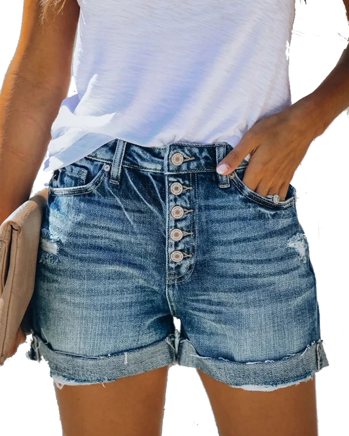 ONLYSHE Casual Shorts for Women Denim High Waist Shorts with Pockets ...