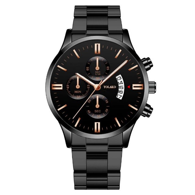 Relojes de hombre con calendario de seis agujas y tres ojos de moda empresarial, correa de acero para hombre.