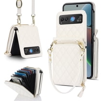 Dteck for Motorola Moto Razr 40 Wallet Case with  Crossbody Strap, Large Capacity Card Holder Women Girls Premium PU Leather Moto Razr 40 Zipper Wallet Case,White
