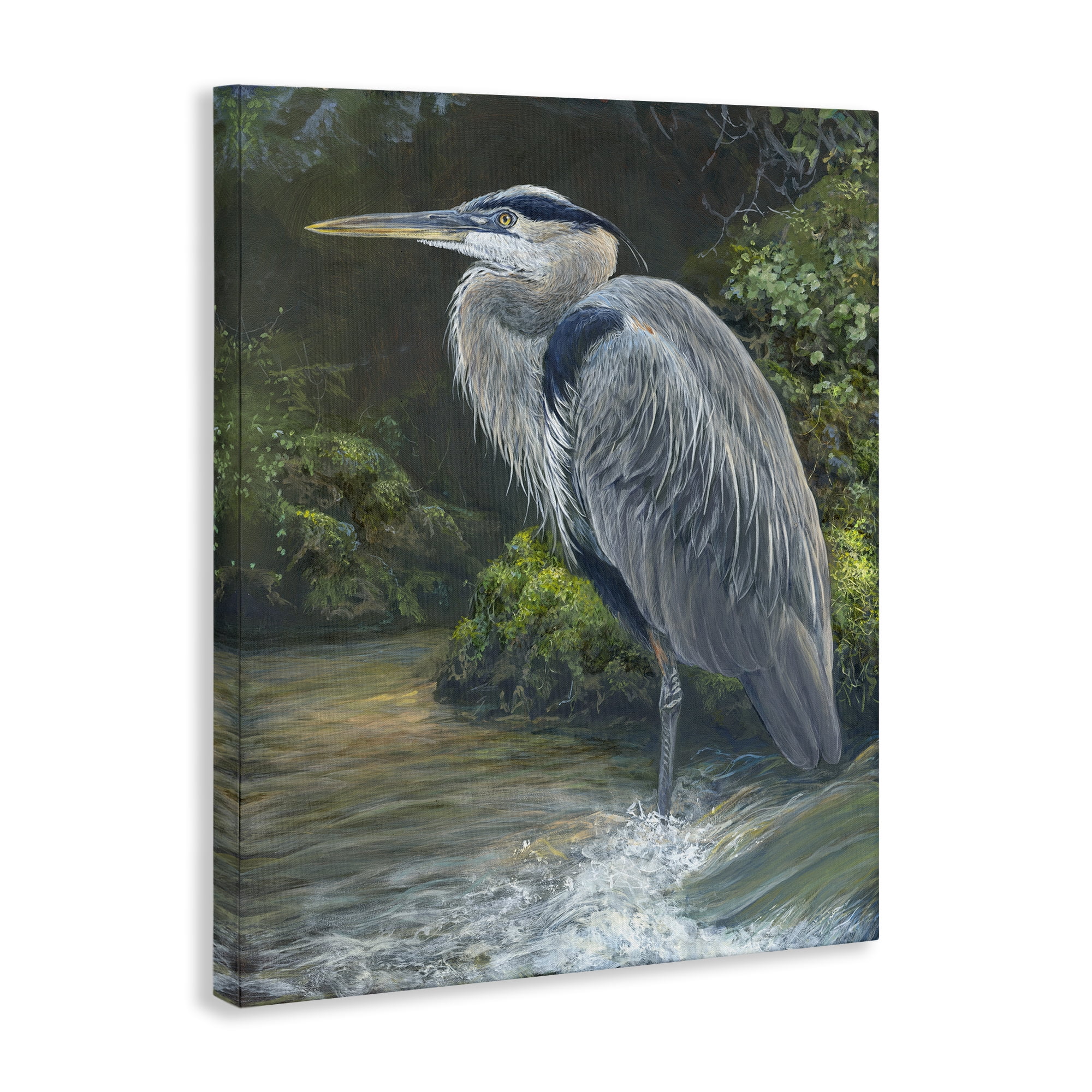 Stupell Industries Blue Heron at Water's Edge Animals Painting Wrapped Canvas Art Print Wall Art, 30 x 40