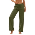 thumbnail image 2 of Bloomae Cotton Linen Pants for Women Loose Fit Casual Straight Leg Drawstring Elastic Waist Lounge Pants Lightweight Comfy Trousers with Pockets Army Green XL, 2 of 8