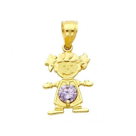 Precious Stars Jewelry 14k Yellow Gold Round-cut Cubic Zirconia June Birthstone Girl/Daughter Pendant
