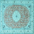 thumbnail image 1 of Ahgly Company Indoor Square Medallion Light Blue Traditional Area Rugs, 3' Square, 1 of 4
