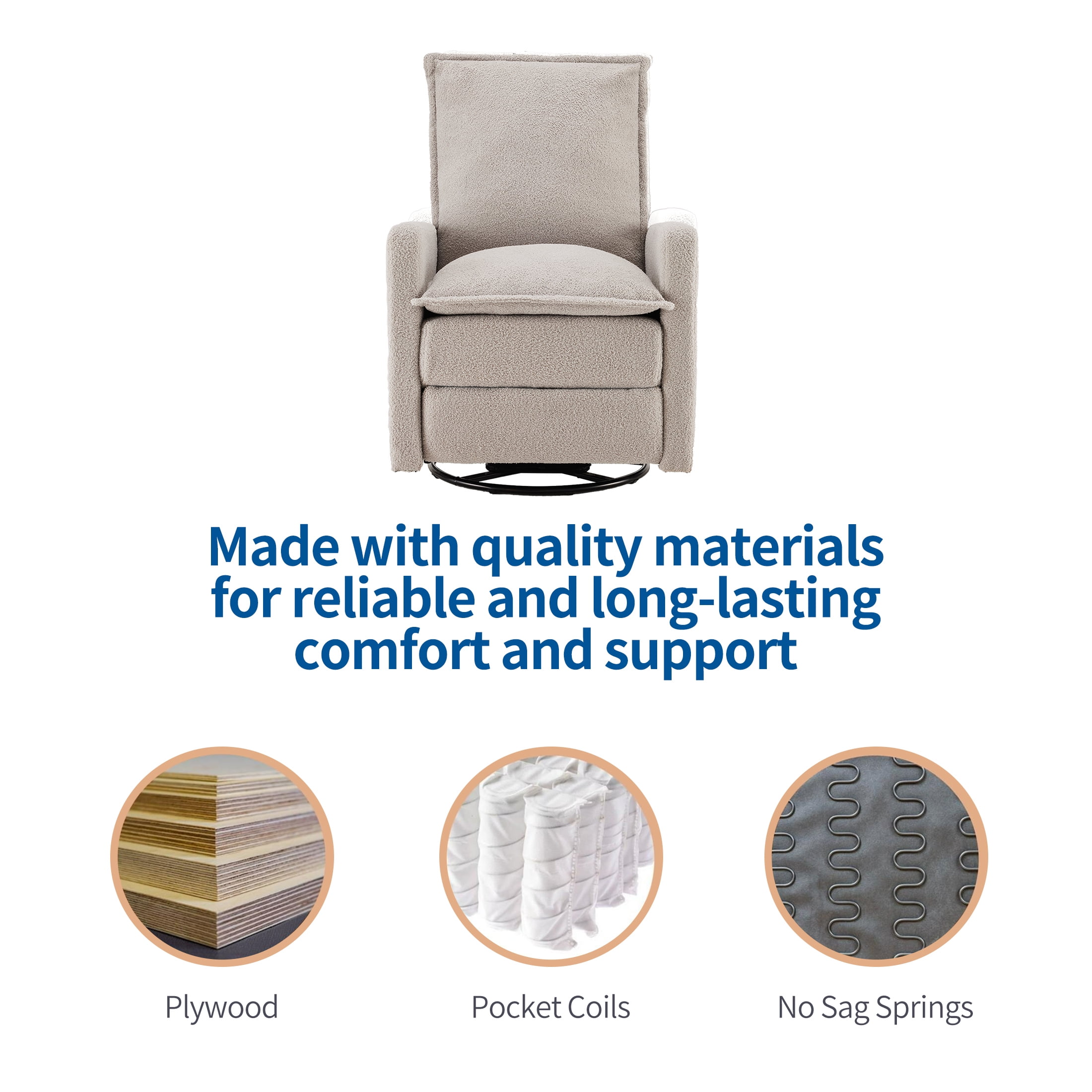 Gelloan Upholstered Swivel Glider and Recliner Nursery Chair, Light Gray