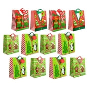 Christmas Gift Bags with Glitter, Large (12 Pack)