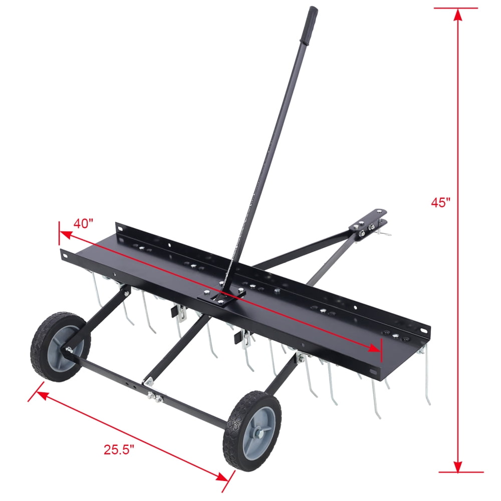 40inch Tow Behind Dethatcher with 20 Heat-Treated Steel Tines, Lawn Sweeper Garden Grass Tractor Rake Removes Thatch from Large Lawns, Riding Lawn Mower Attachments for Outdoor Yard Tools Lawn Care