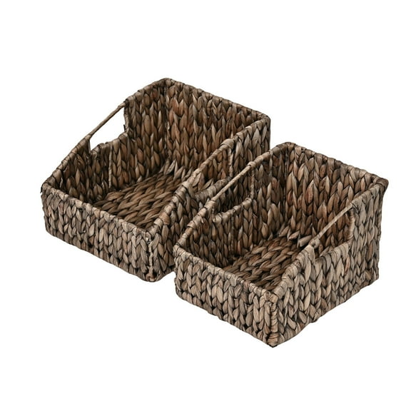 happimess BSK1007C-2SET Havanah Southwestern Handwoven Hyacinth Slanted Pantry Baskets with Handles, Gray Brown (Set of 2)