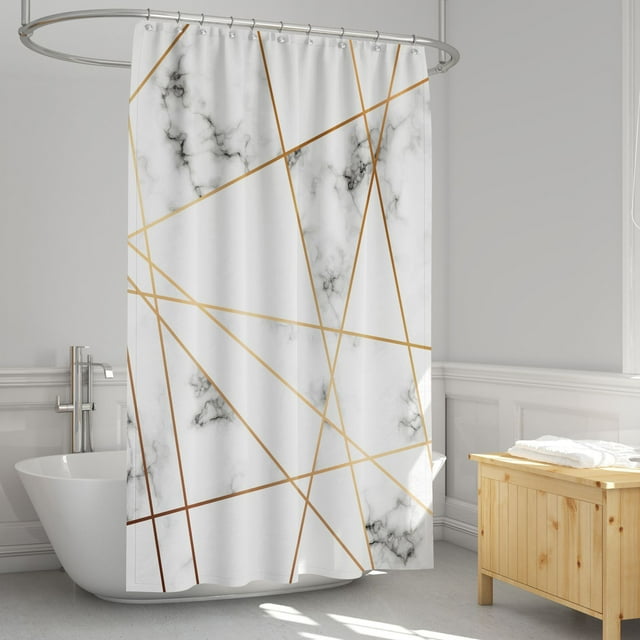 Cortina de ducha de mármol blanco resistente al moho impermeable tela de poliéster a prueba de moho cortinas de ducha con ganchos 180x180cm JAMW Sencillez