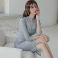 thumbnail image 3 of H Han Queen-elegante Vestido de tubo de oficina para mujer, vestidos de encaje de vaina coreana, nuevo Vestido ajustado ahuecado para fiesta y trabajo, primavera y verano, 3 of 5