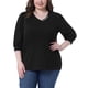 thumbnail image 1 of Blusa de Talla Grande para Mujeres, Manga 3/4, Cuello en V, Decoración de Botones, Camisetas Casual Sólidas 3X Negra, 1 of 6
