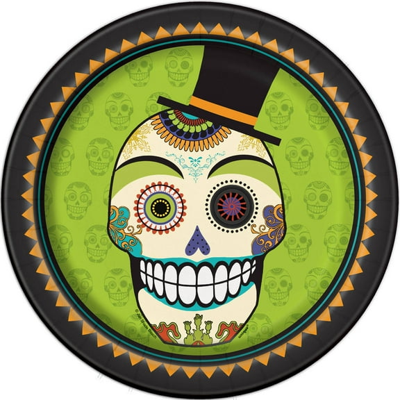 9" Day of the Dead Halloween Party Plates, 8ct