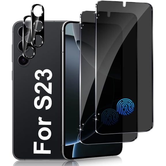 (2 2 Packs) For Galaxy S23 Privacy Screen Protector 6.2 Inch Tempered Glass and Camera Lens Protector, Fingerprint Unlock, Anti Spy, 9H Hardness,[Easy Fast Installation]