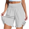 thumbnail image 2 of Women's Solid Color Casual High-Waist Elastic Waist Pocket Shorts with Ruffled Wrap Detail, Soft Polyester Shorts for Women, Summer Beach Vacation Outdoor Yoga Workout | UKHCCC,White L, 2 of 8