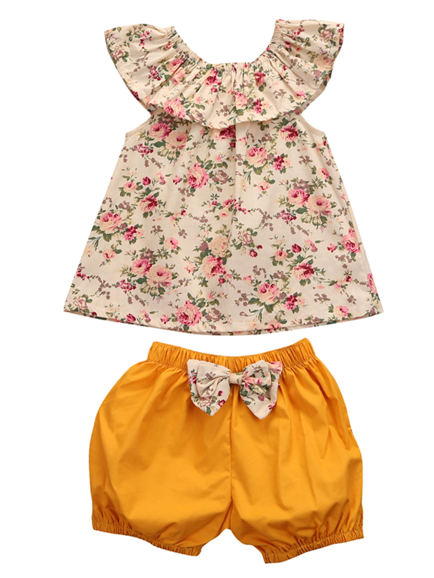 Summer Toddler Kids Baby Girls Outfits Flower T-shirt Tops Shorts 2Pcs Clothes