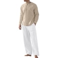 thumbnail image 2 of Maqroz Men's Summer 2-Piece Long Sleeve Button Down Top with Wide Leg Trousers Casual Business Wear Office Smart Relaxed Coordinated Lightweight Outfit with Pockets, 2 of 5