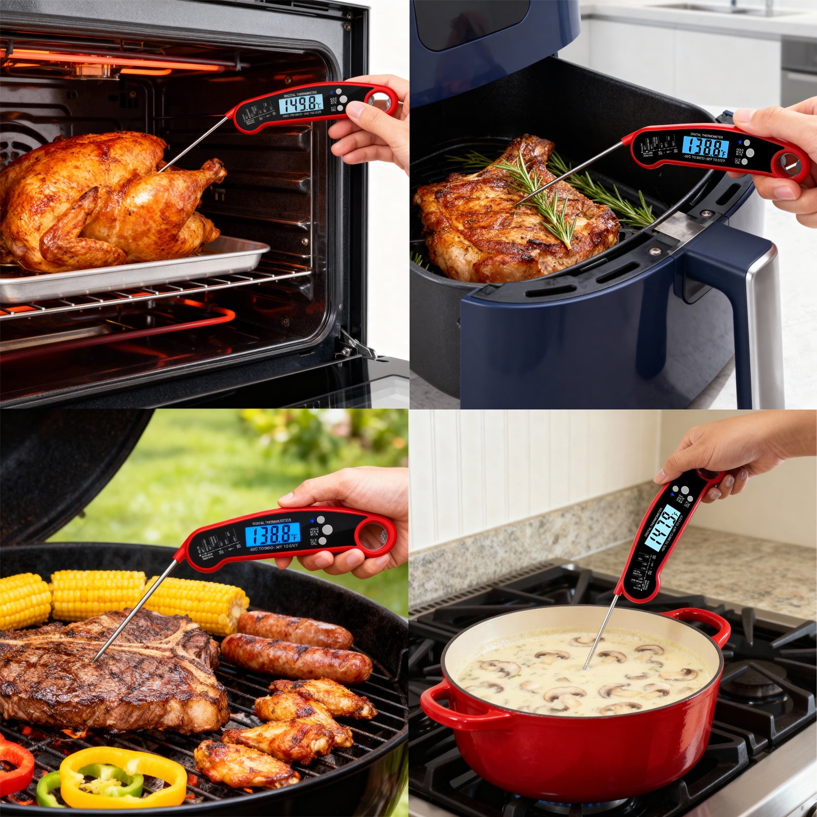AGCAN Digital Meat Thermometer, 2 Pack Instant Read Food Thermometers, Waterproof Cooking Thermometer with Backlight for BBQ Grilling Cooking Liquids Beef