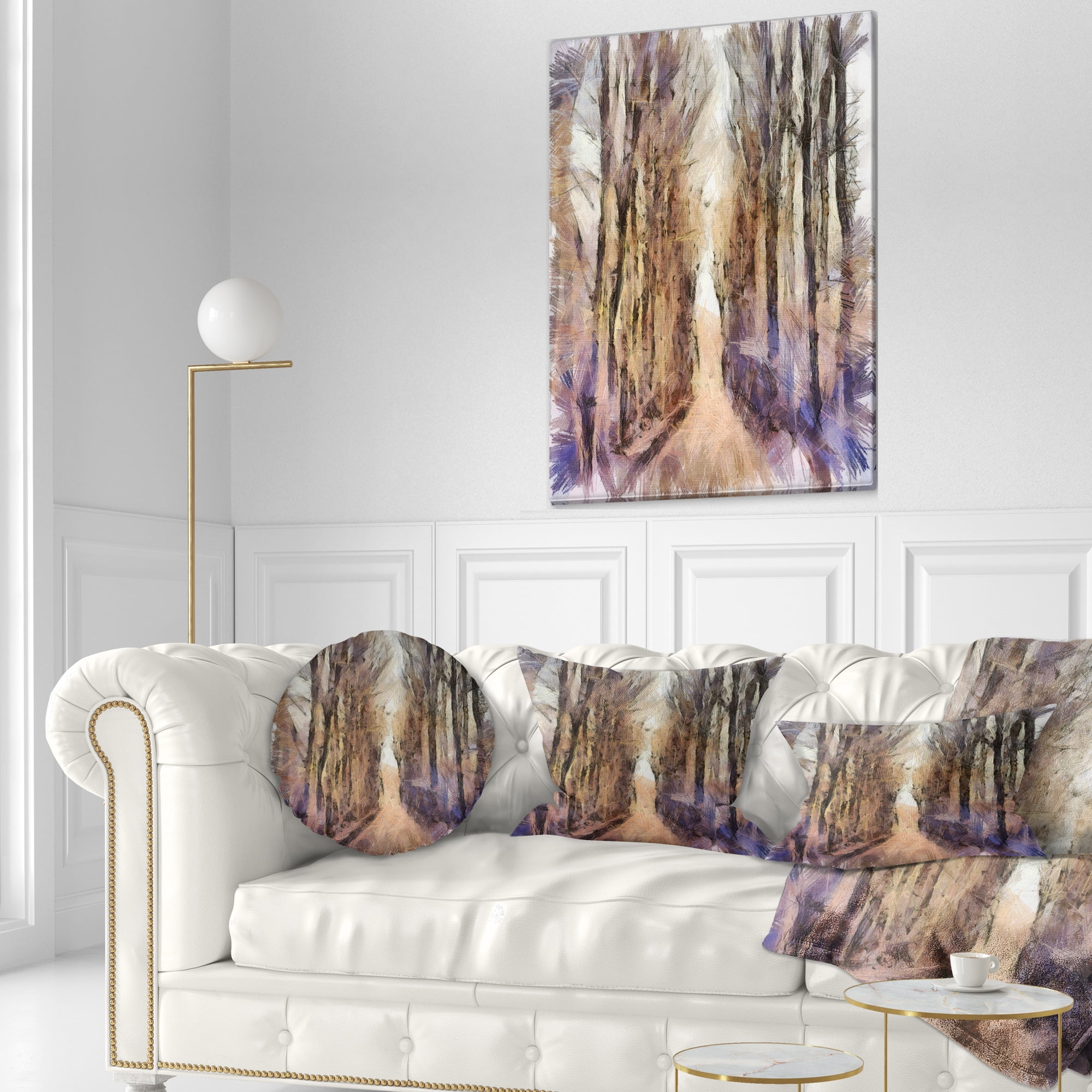 Designart Trees and Road Nature Watercolor - Landscape Printed Throw Pillow - 12x20