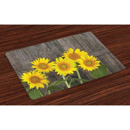 - Sunflower Placemats Set of 4 Helianthus Sunflowers Against Weathered Aged Fence Summer Garden Photo, Washable Fabric Place Mats for Dining Room Kitchen Table Decor, Brown Yellow Green, by Ambesonne