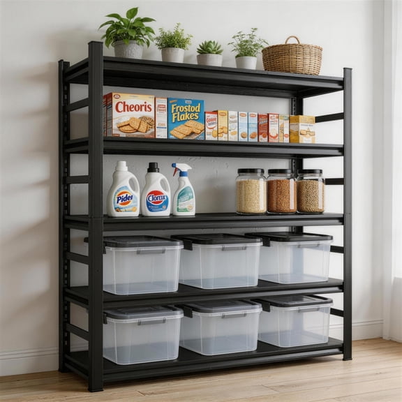 5 Tier Garage Shelving, Storage Shelves Heavy Duty for Home, 3000LBS Adjustable Shelf Unit Metal Garage Shelving for Warehouse Industrial Basement, 87" H x 48" W x 24" D, Black