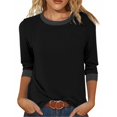 thumbnail image 2 of Lixiuxyad Women Basic Tee Long Sleeve Casual T Shirt Round Neck Color Loose Fit Basic Top Tee Blouse Comfortable Daily Wear Shirt,Black, 2 of 6