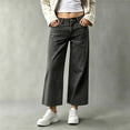 thumbnail image 3 of Women's High Waisted Cropped Wide Leg Jeans Stretchy Loose Denim Pants with Front Patch Pockets Gray XS(XS), 3 of 4