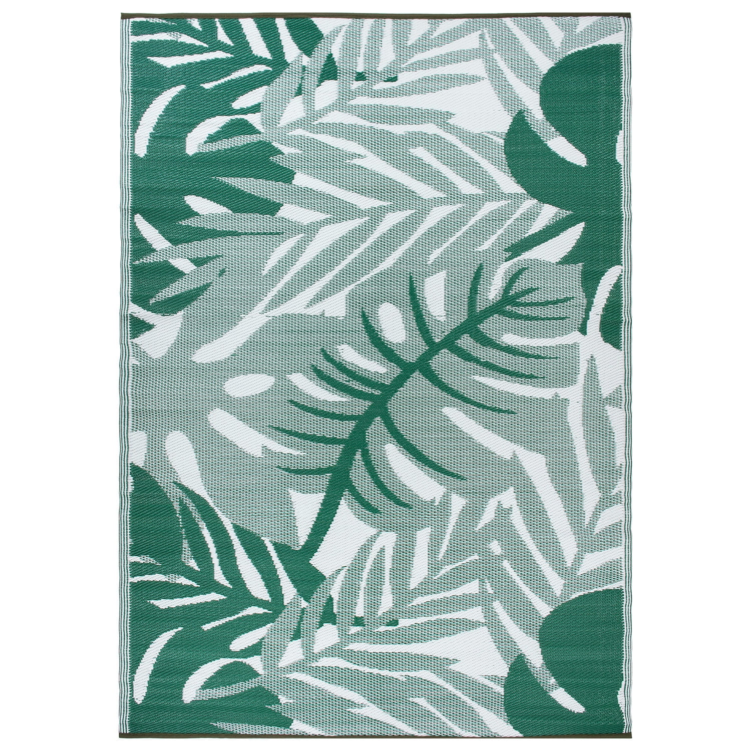 World Rug Gallery Tropical Leaf Reversible Recycled Plastic Outdoor Picnic Mat, Camping Rug, RV Rug - GREEN 5'x7'