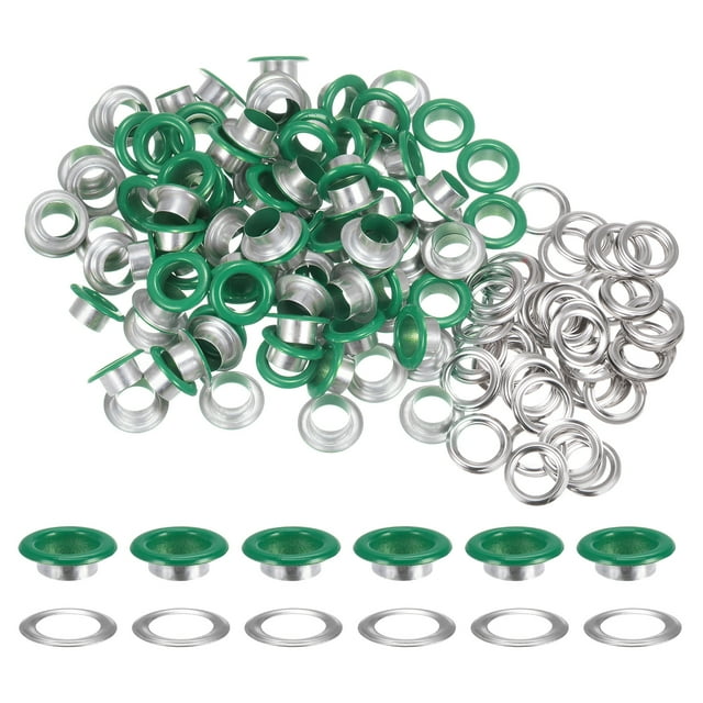 Unique Bargains 100PCS Grommets Eyelets 2/5 Inch (10mm) ID Hole Metal Self Backing Eyelet with Washers for Leather Green