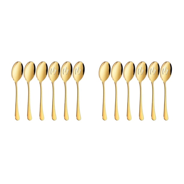 Toystoory Juego de cubiertos de acero inoxidable ligeros y portátiles de 6 unids/set para cenar fácilmente con cuchara duradera dorada dorado 2Conjunto