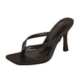 thumbnail image 7 of Flip Flops Heels for Women Summer Solid Color Square Toe Heeled Sandals Casual Slip on Backless Mules Black Size 5.5, 7 of 7