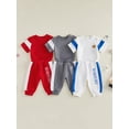 thumbnail image 3 of BemeyourBBs Newborn Baby Boys Spring Summer Fall Clothes Infant Baby Boy Mama's Boy Outfits Waffle Patchwork Bear Embroidered Short Sleeve Rompers Long Pants 2Pcs Clothes Set, 3 of 9