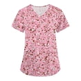 thumbnail image 2 of Junboys Scrubs for Women Short Sleeve - V-Neck Floral Print Loose Top, Womens Scrub Tops with Pockets, Cozy Fit Scrubs for Medical Staff,Vermilion 2XL, 2 of 6